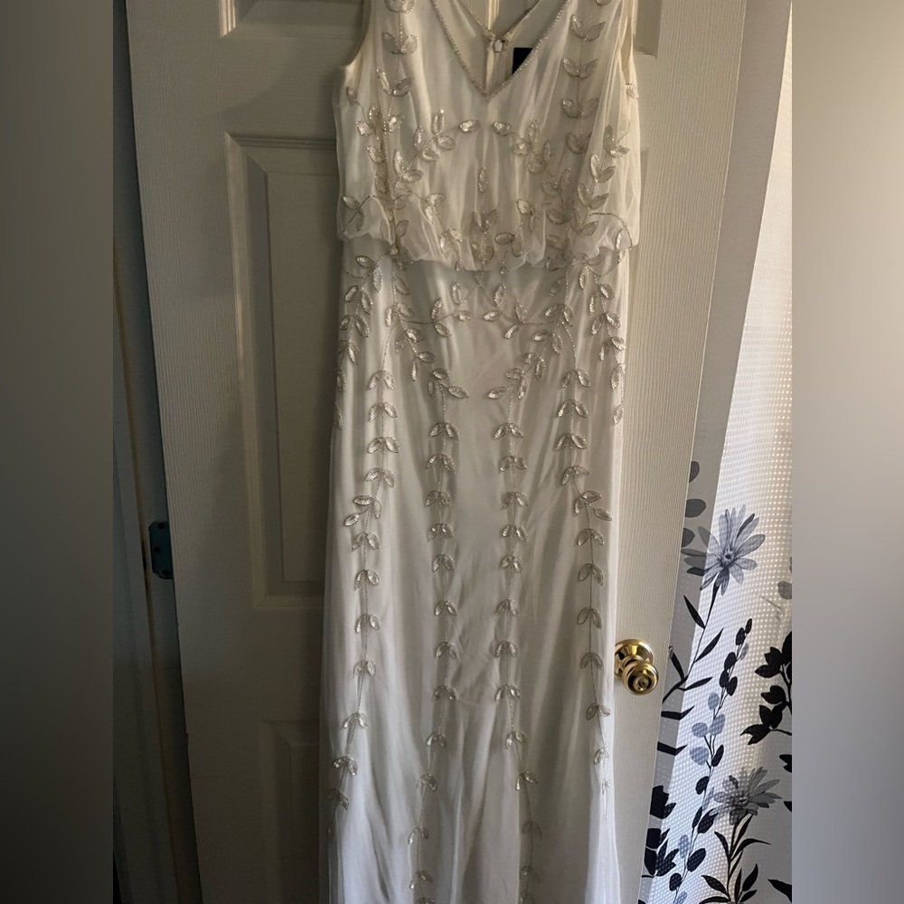Adrianna Papell white beaded maxi dress